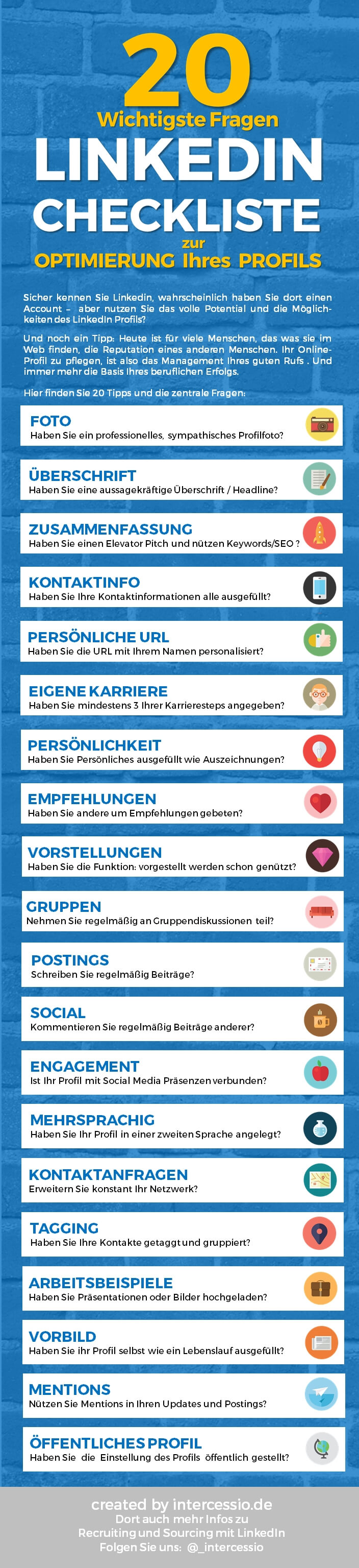 Linkedin Profil Optimierung Checkliste und Infographic by Intercessio 2015