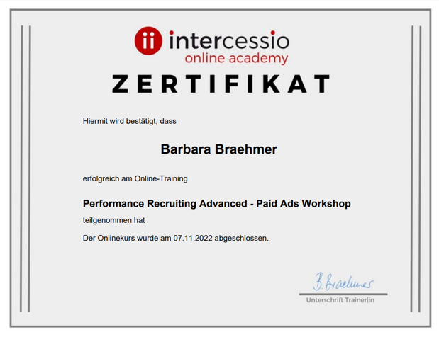 Performance Recruiting Advanced Teilnahmezertifikat Muster Paid Ads